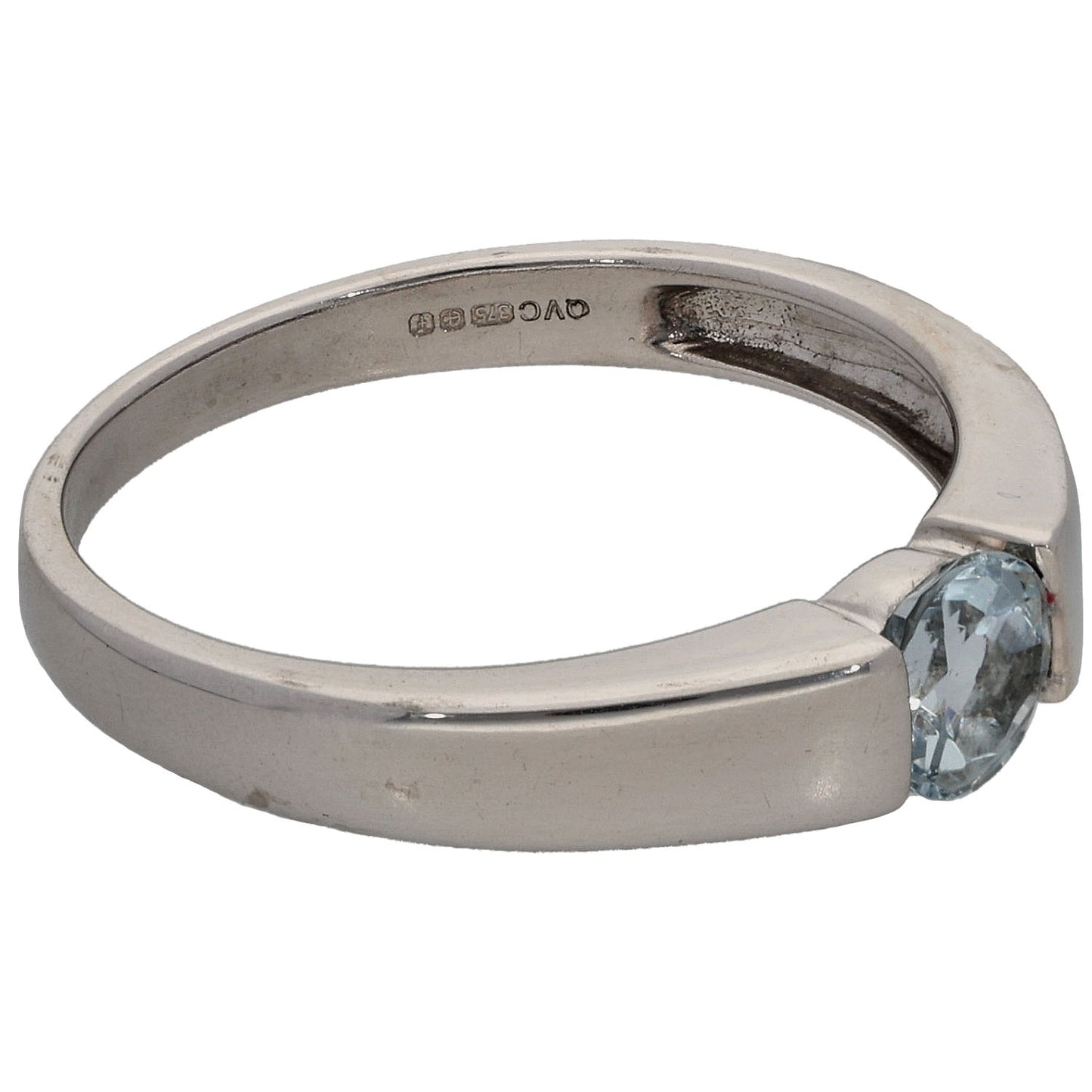 9ct Gold Aquamarine Single Stone Ring Size O