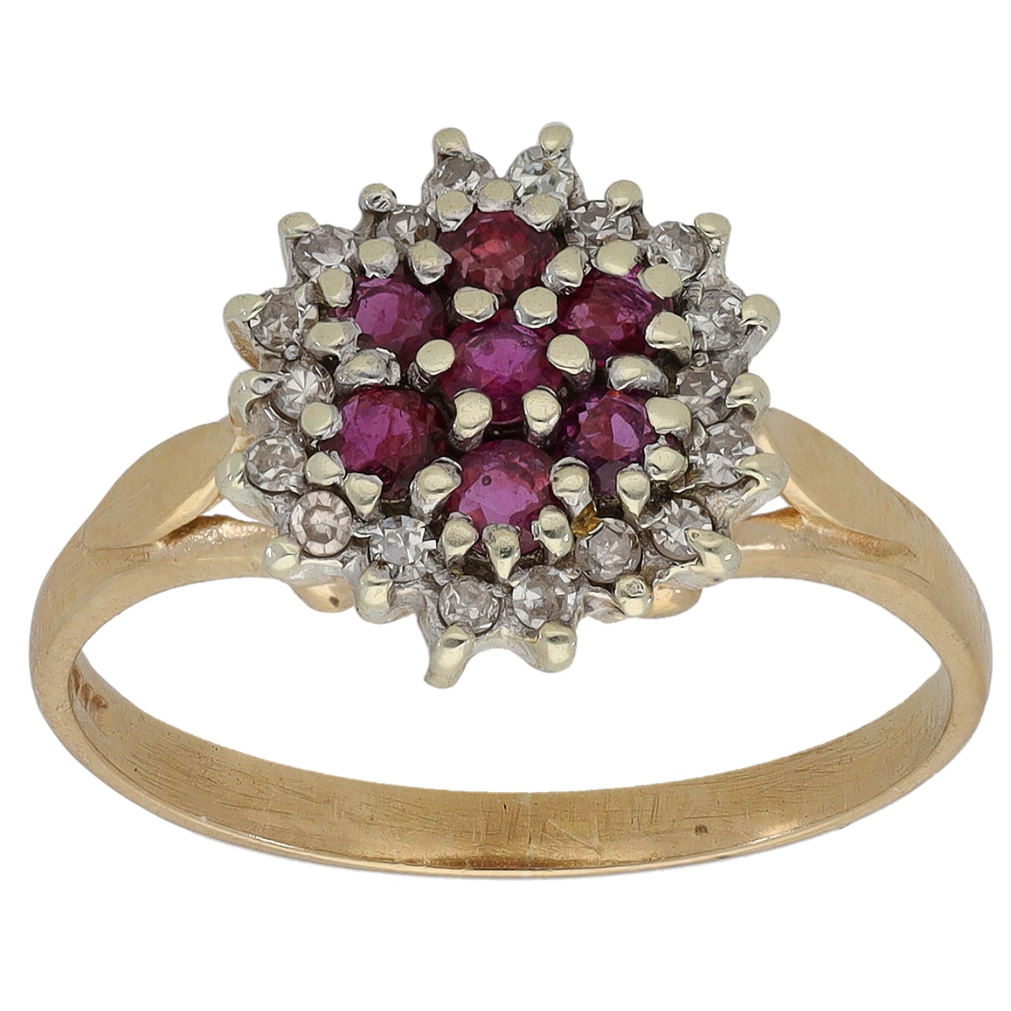 9ct Gold Ruby & 0.18ct Diamond Dress/Cocktail Ring Size K