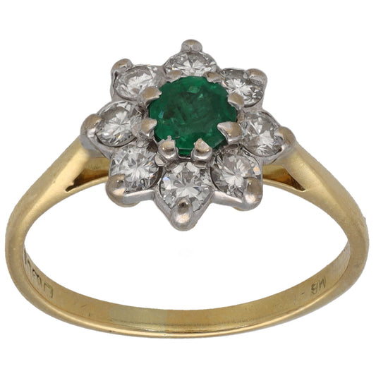 18ct Gold Emerald & 0.40ct Diamond Cluster Ring Size L