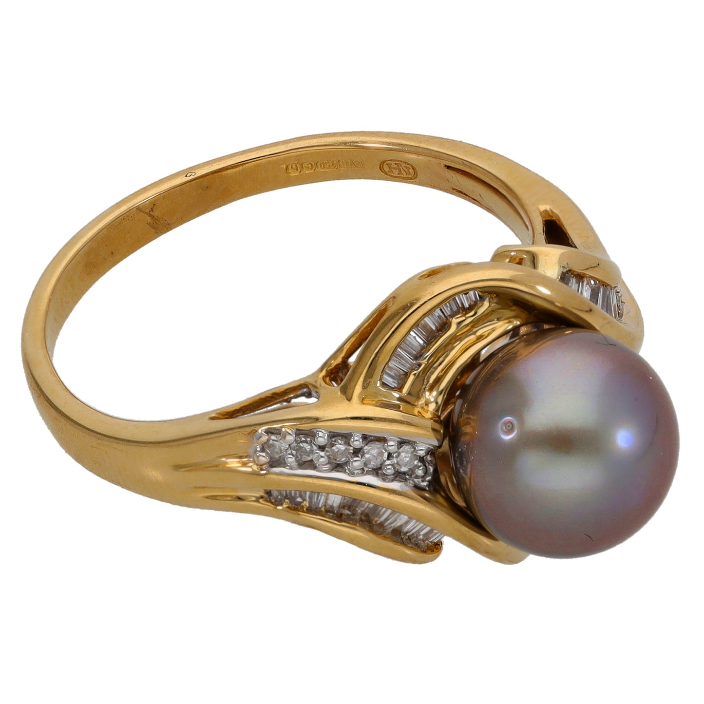 18ct Gold Cultured Pearl & 0.385ct Diamond Dress/Cocktail Ring Size T