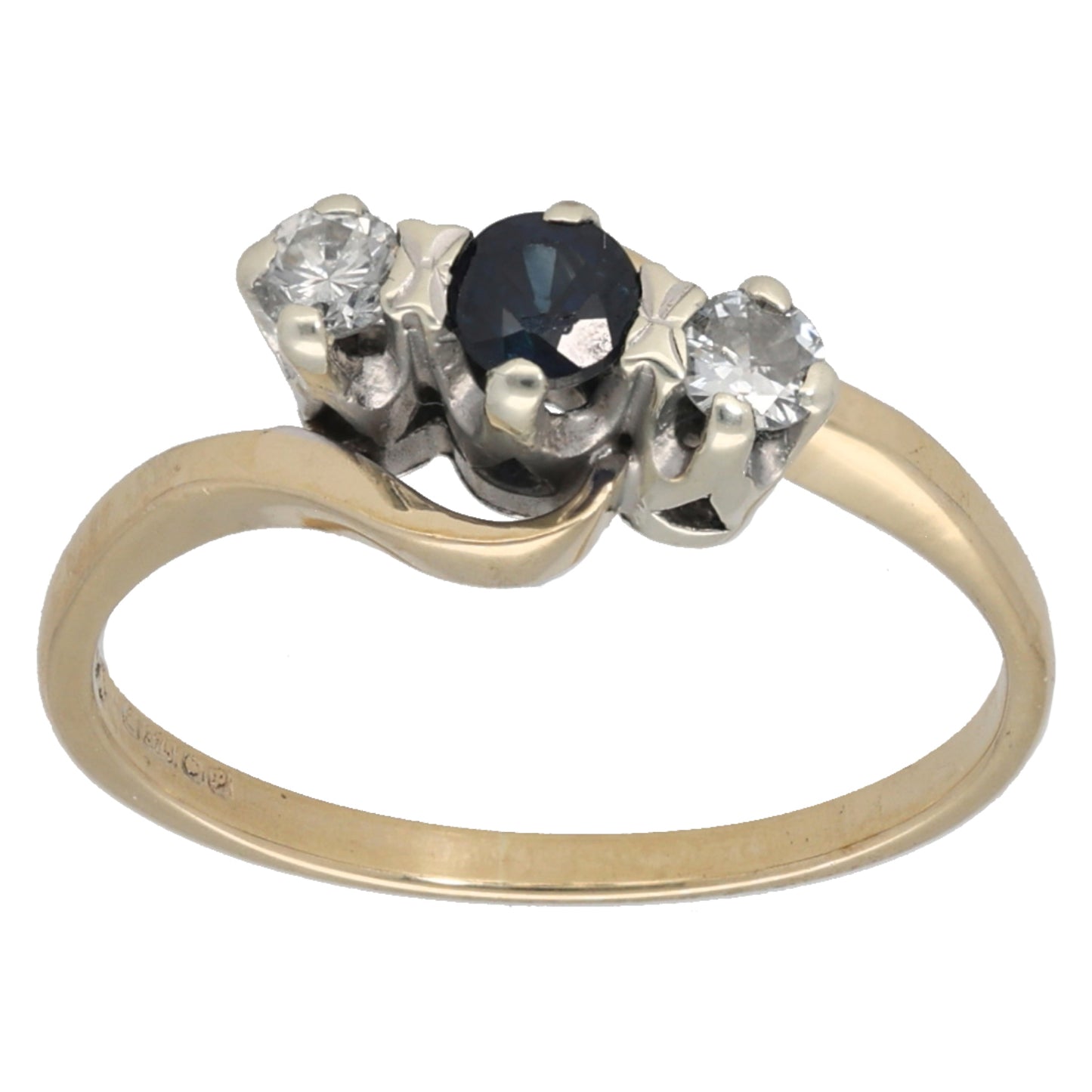 9ct Gold 0.10ct Diamond & Sapphire Trilogy Ring Size K