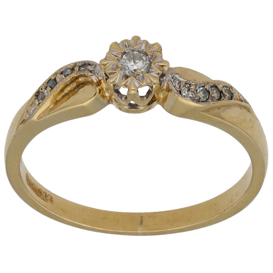 9ct Gold 0.13ct Diamond Solitaire Ring With Accent Stones Size O