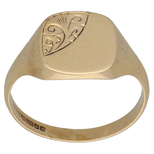 9ct Gold Patterned Signet Ring Size Q