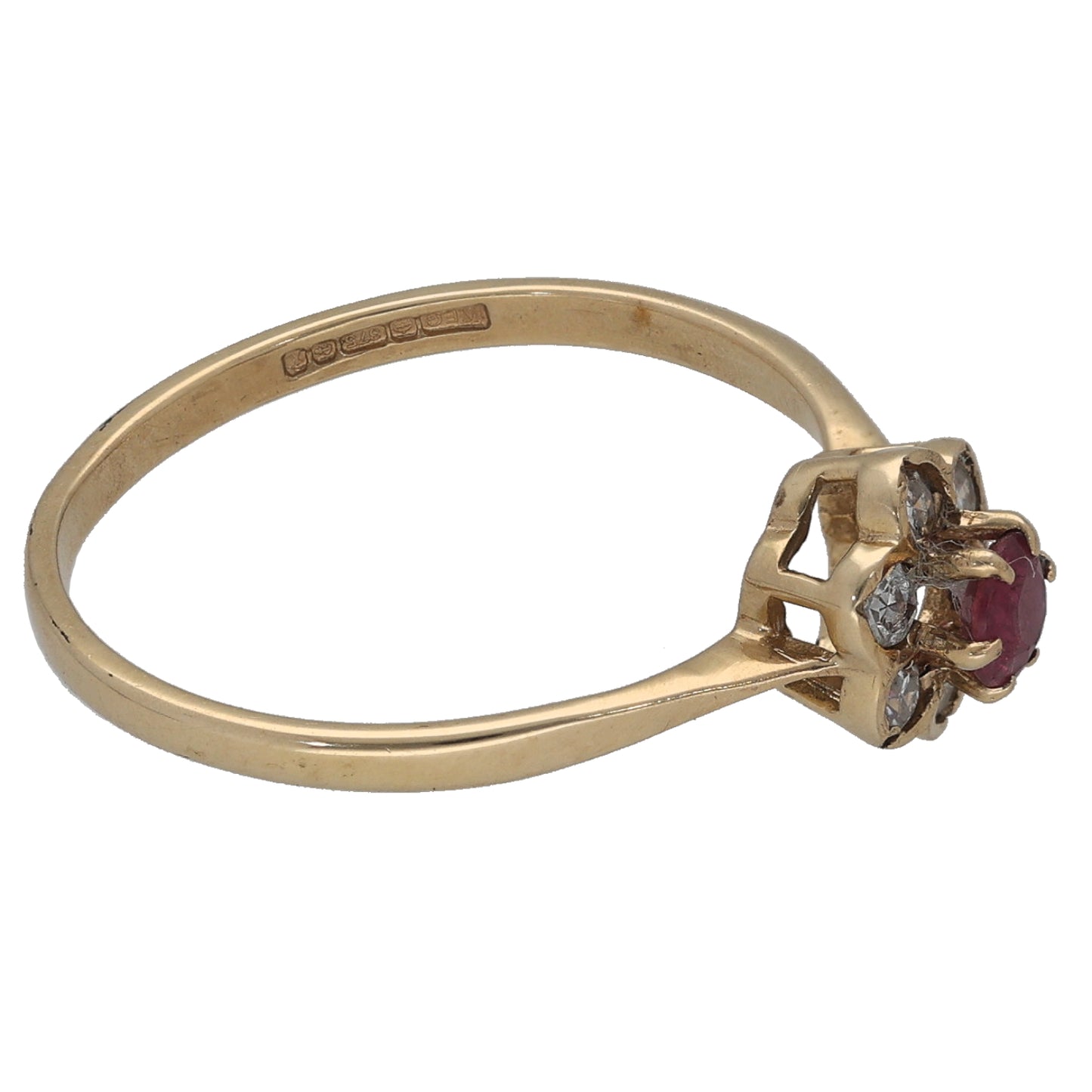 9ct Gold 0.18ct Diamond & Ruby Dress/Cocktail Ring Size N