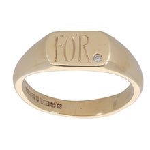 Load image into Gallery viewer, 9ct Gold 0.02ct Diamond Patterned Signet Ring Size S
