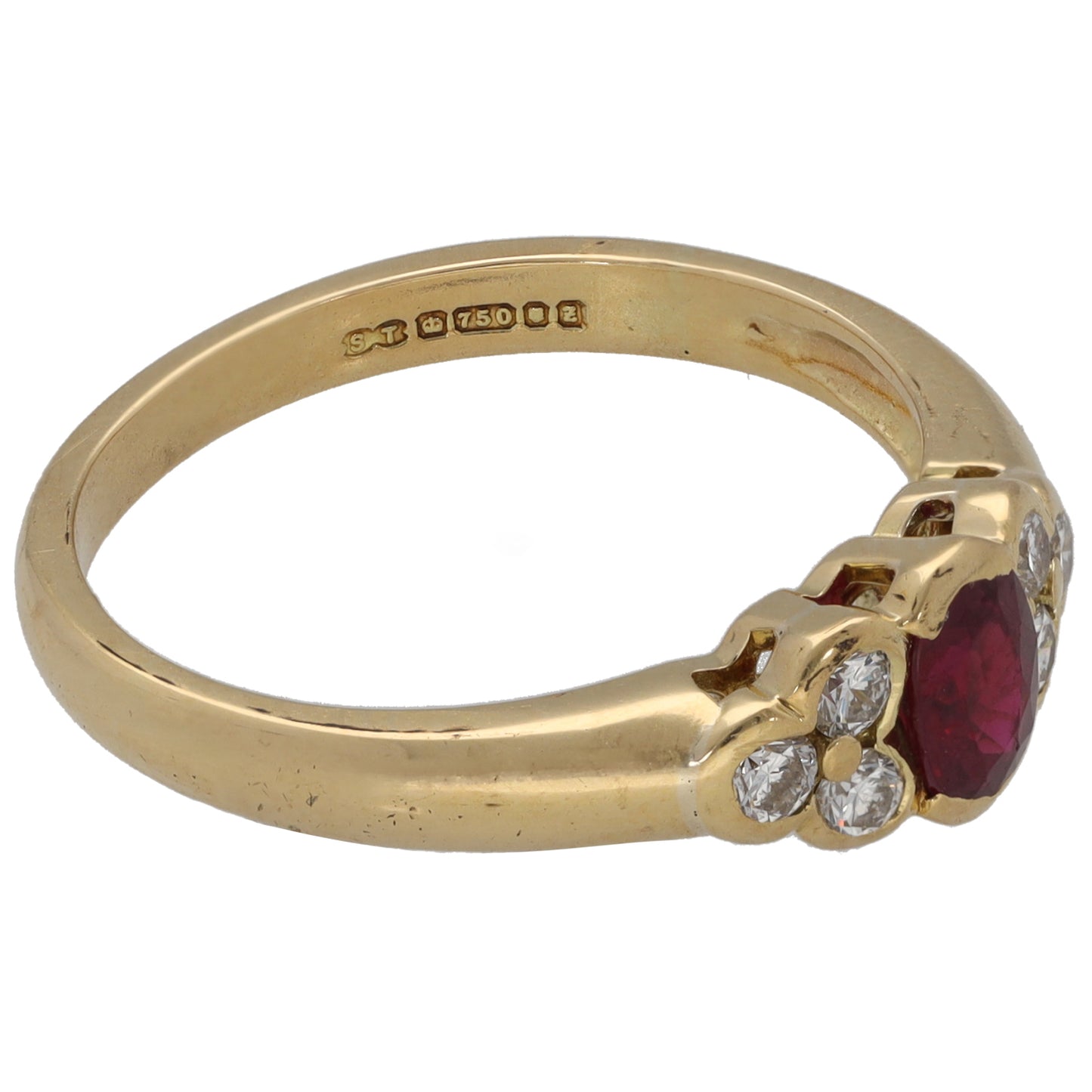 18ct Gold Ruby & 0.18ct Diamond Dress/Cocktail Ring Size O
