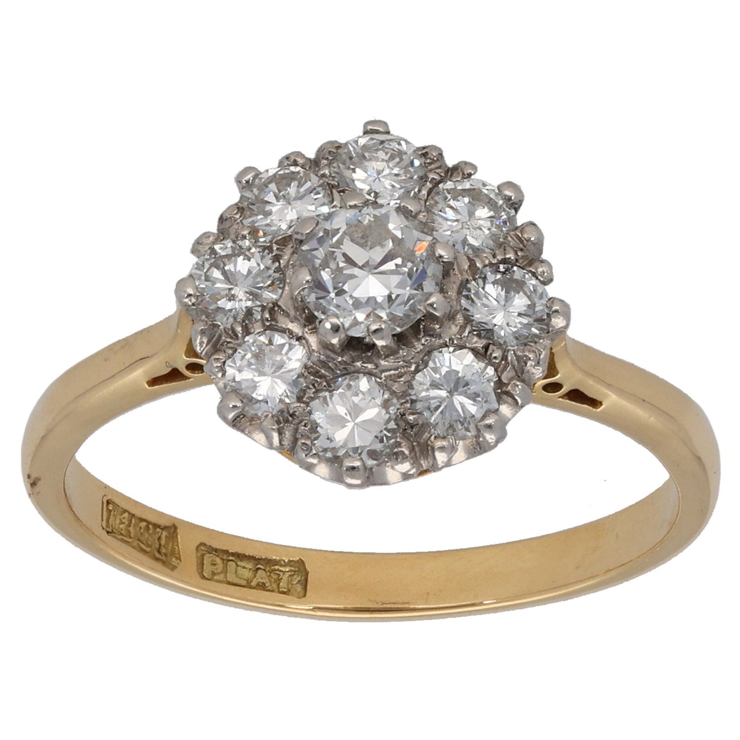 18ct Gold 1.05ct Diamond Cluster Ring Size M