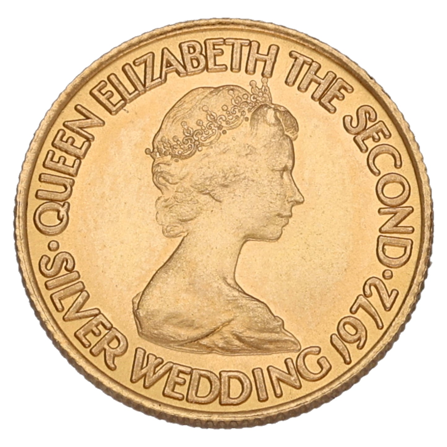22ct Gold Queen Elizabeth II Silver Wedding Five Pounds Coin 1972