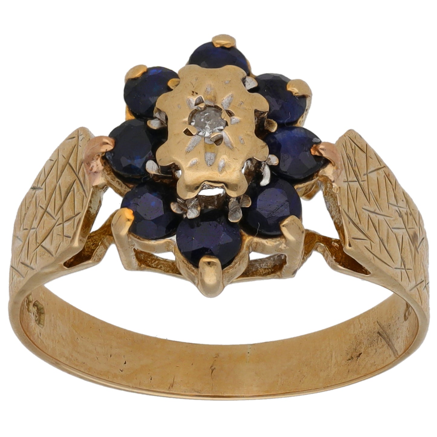 9ct Gold Sapphire & 0.01ct Diamond Dress/Cocktail Ring Size L