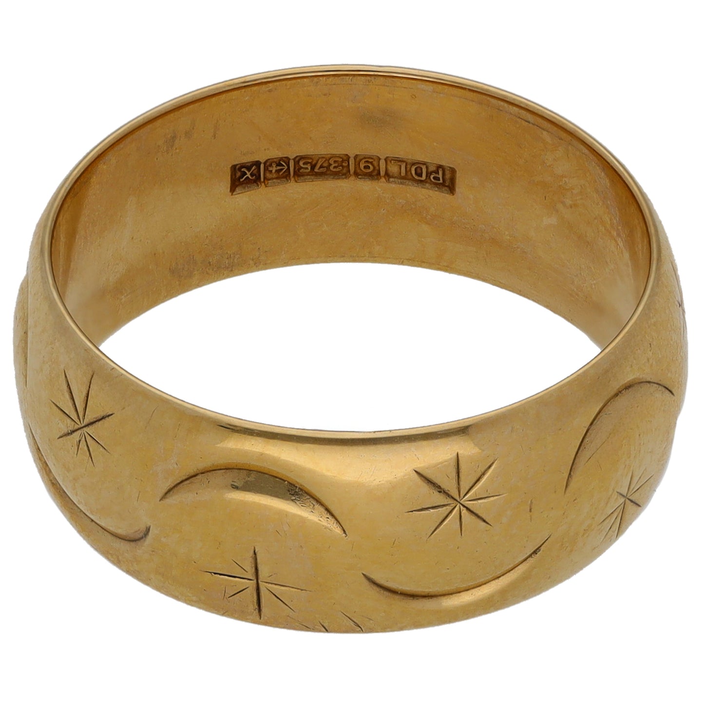 9ct Gold Patterned Wedding Ring Size P