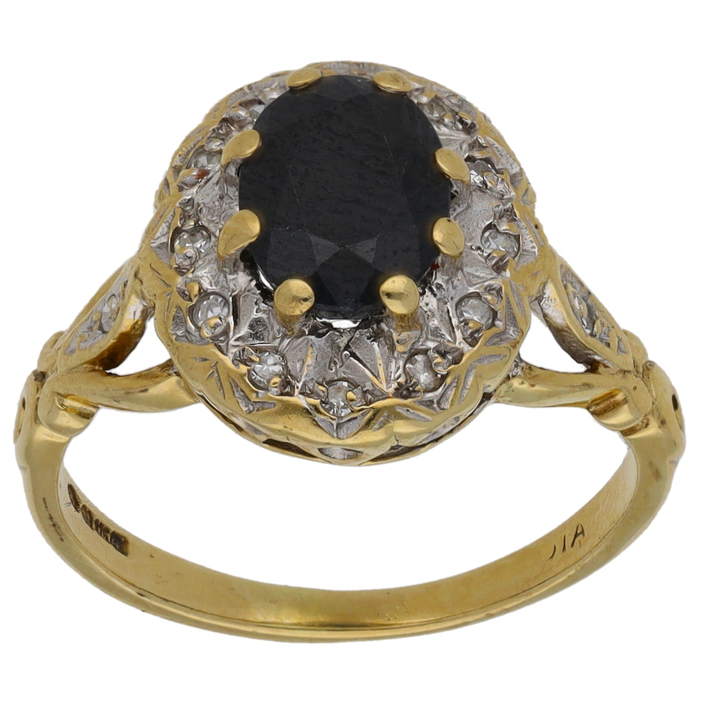 9ct Gold Sapphire & 0.07ct Diamond Dress/Cocktail Ring Size K