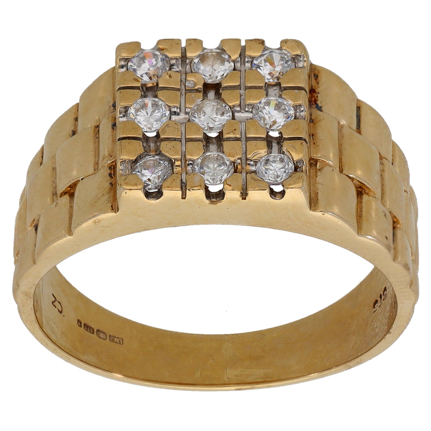 9ct Gold Cubic Zirconia Patterned Signet Ring Size U