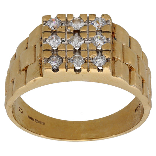 9ct Gold Cubic Zirconia Patterned Signet Ring Size U