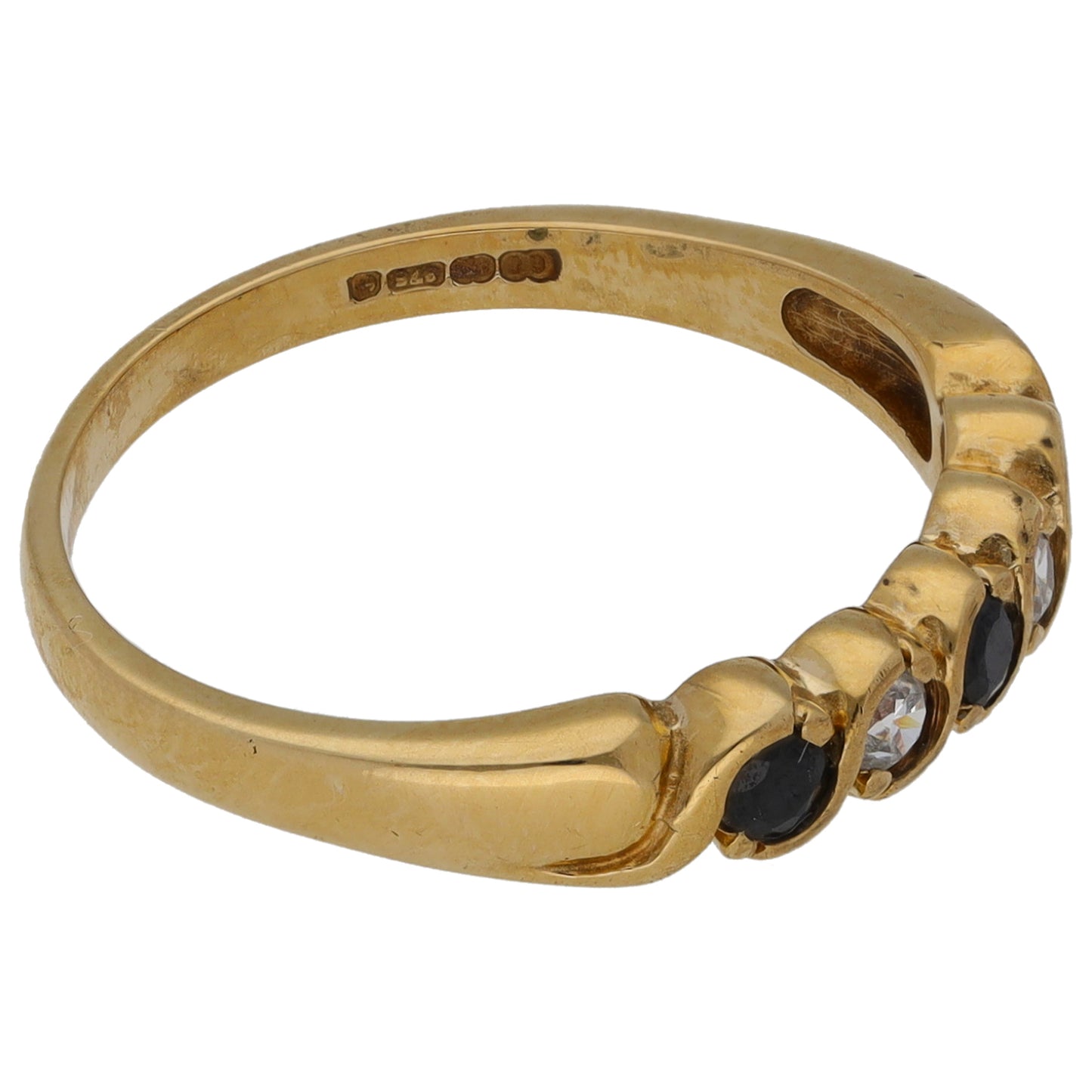 9ct Gold Sapphire & Cubic Zirconia Half Eternity Ring Size O