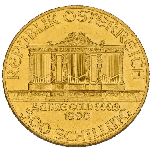 24ct Gold Austrian Philharmonic 1/4 OZ Coin 1990