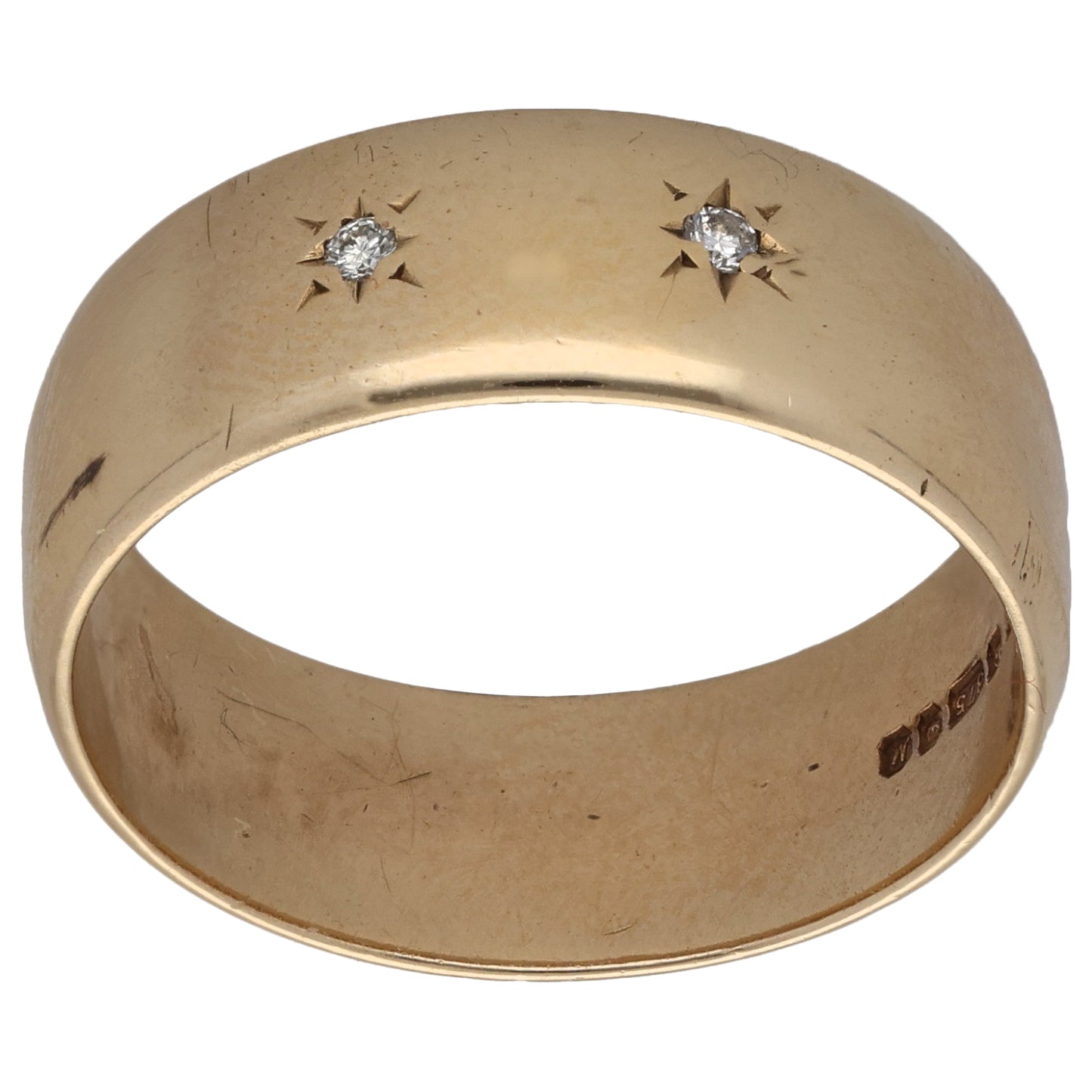 9ct Gold 0.02ct Diamond Plain Wedding Ring Size S