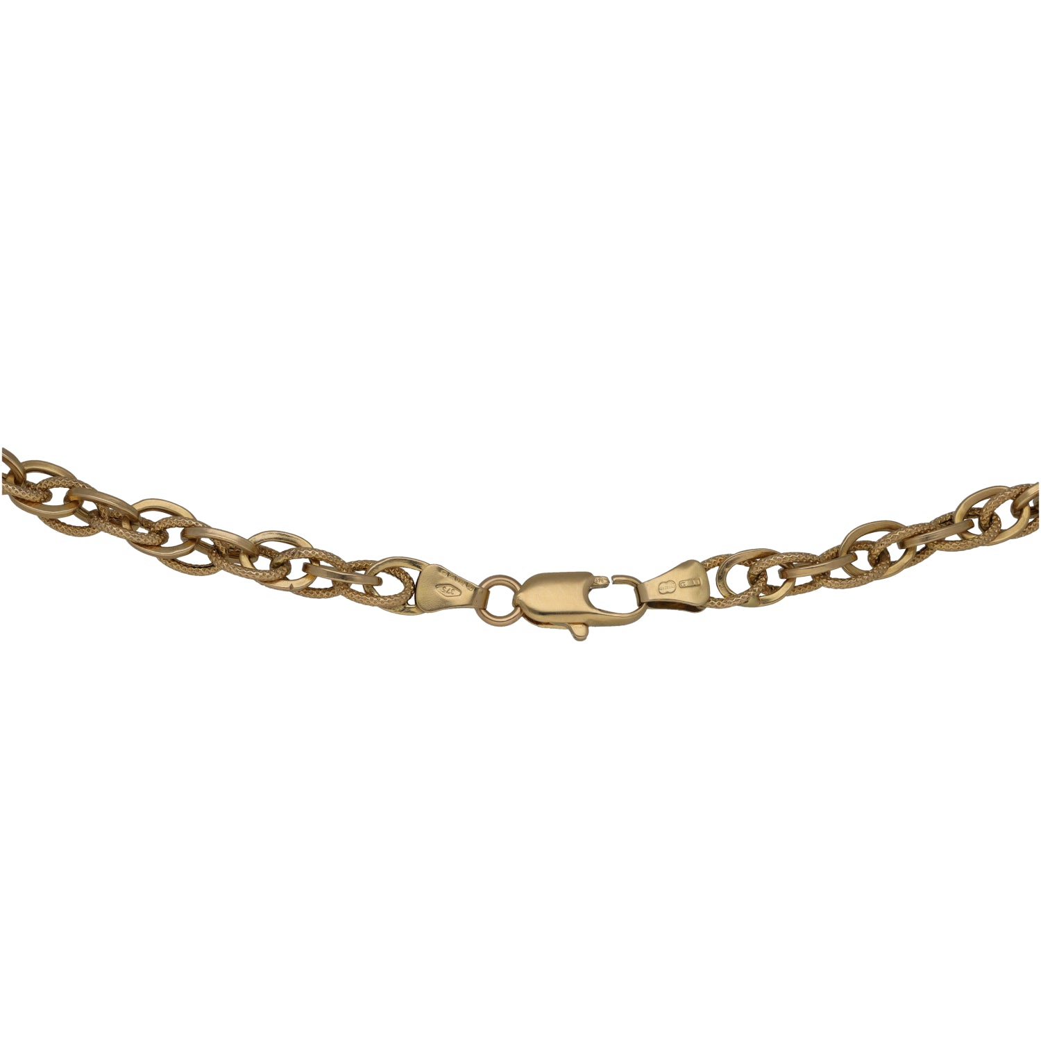 9ct gold fancy chain necklace with center clasp and interlinked oval links