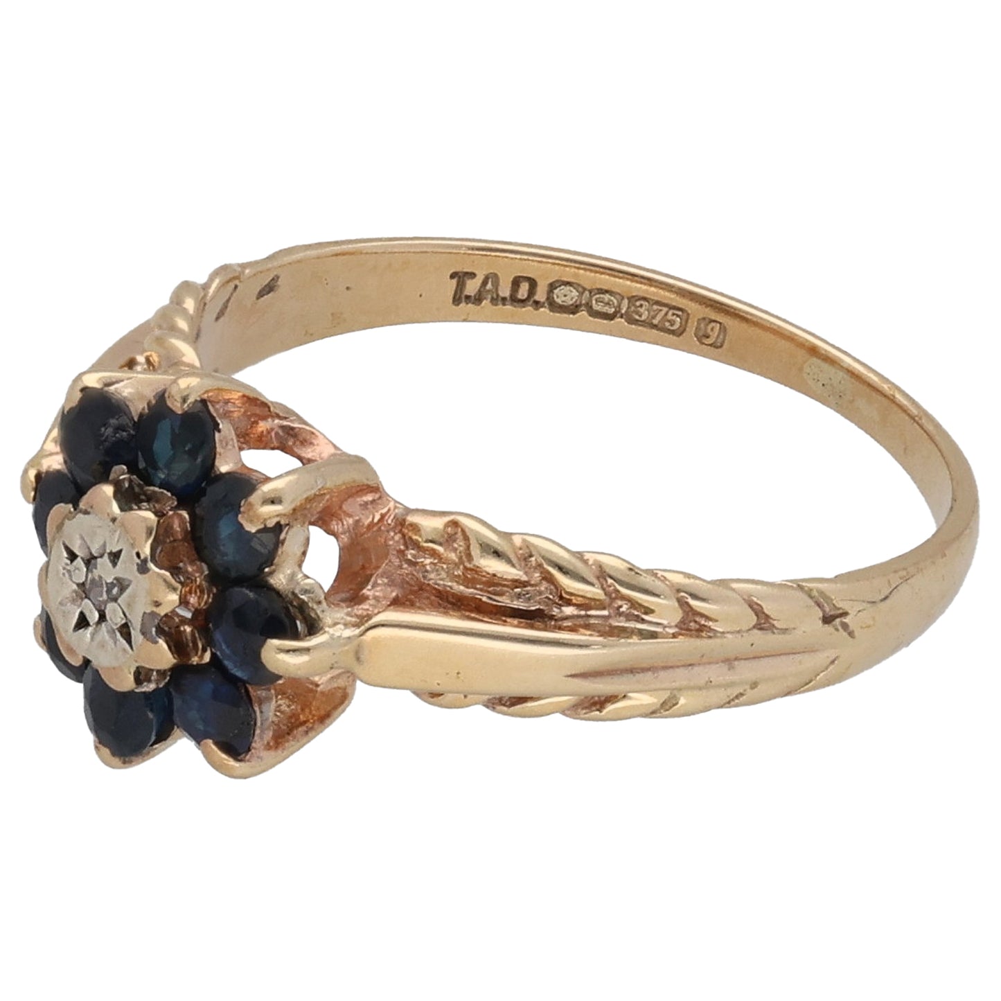 9ct Gold Sapphire & 0.005ct Diamond Dress/Cocktail Ring Size M