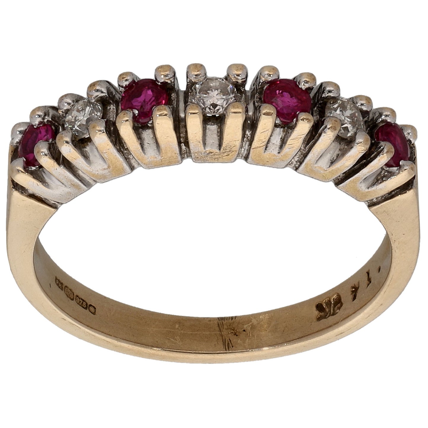 9ct Gold Ruby & 0.14ct Diamond Half Eternity Ring Size M