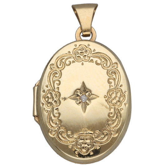 9ct Gold Cubic Zirconia Patterned Locket Pendant