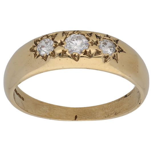 9ct Gold Cubic Zirconia Three Stone Ring Size V