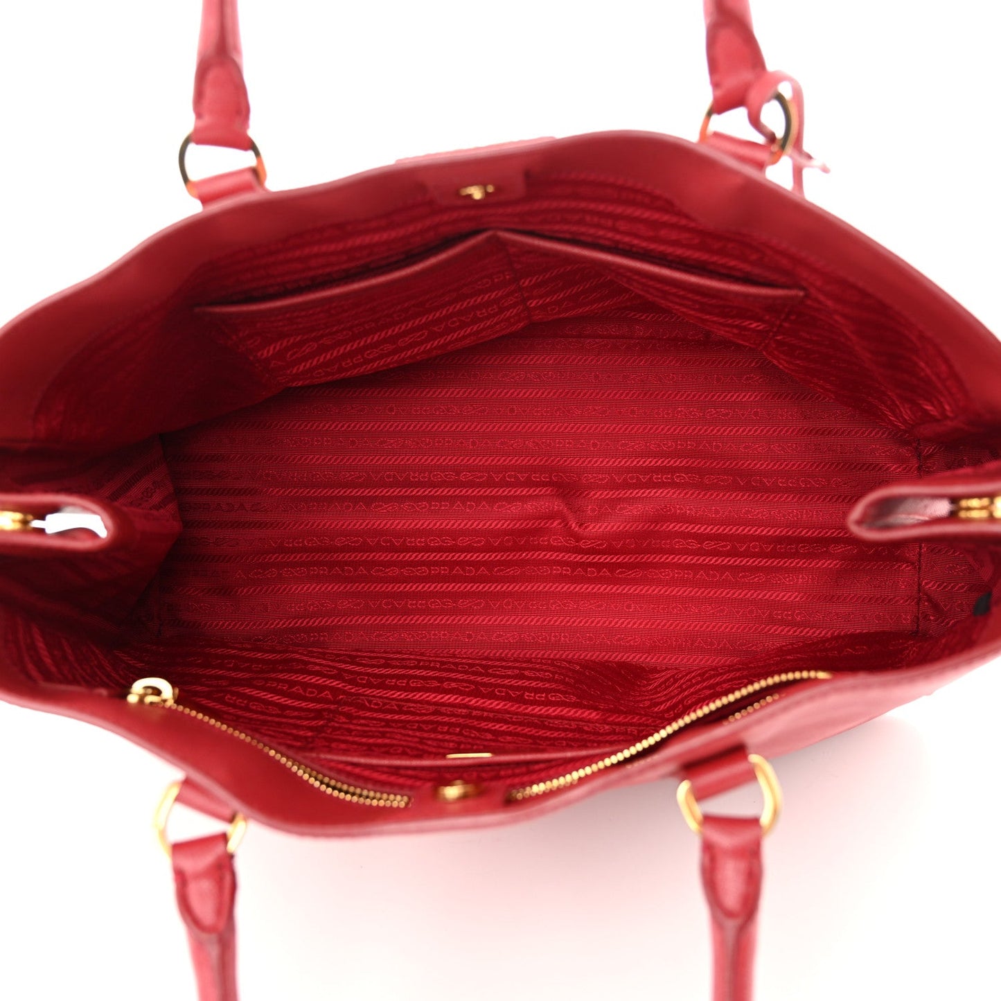 Prada Galleria Double Zip Tote Saffiano Leather Bag - Fuoco