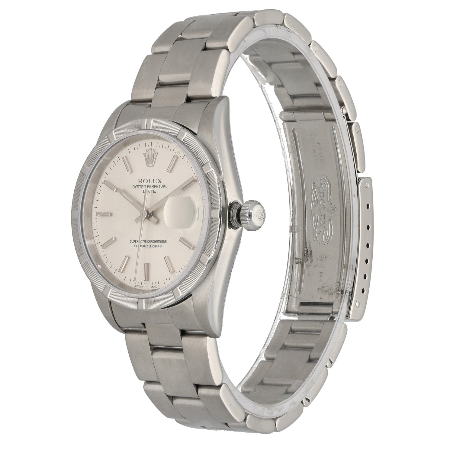 Rolex Date 15210, Stainless Steel, Silver Dial, Front Angle Image