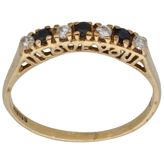 9ct Gold Sapphire & Cubic Zirconia Half Eternity Ring Size P
