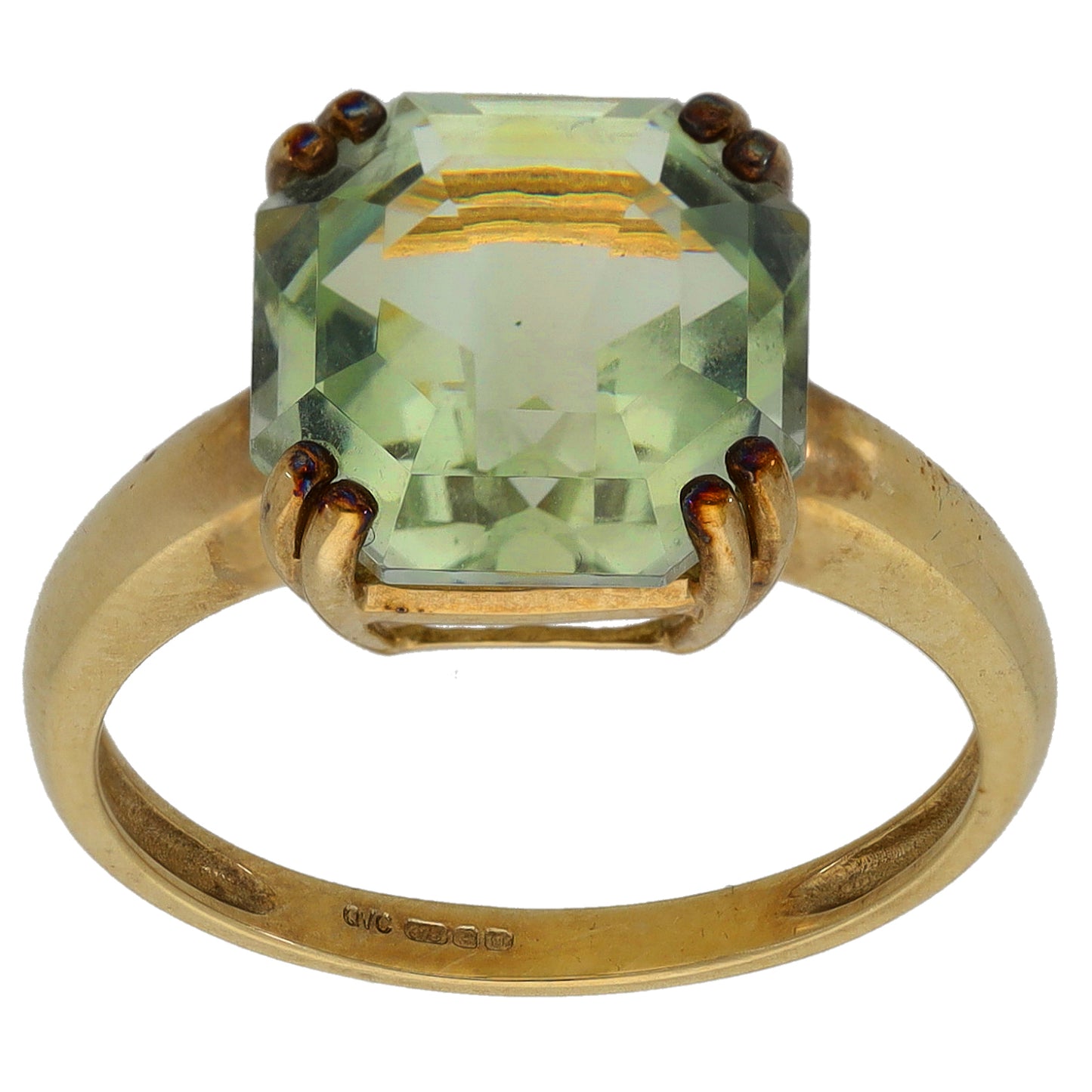 9ct Gold Green Quartz Single Stone Ring Size P