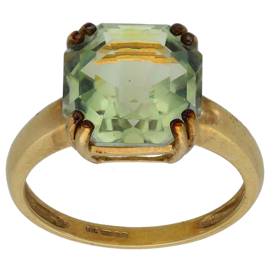 9ct Gold Green Quartz Single Stone Ring Size P