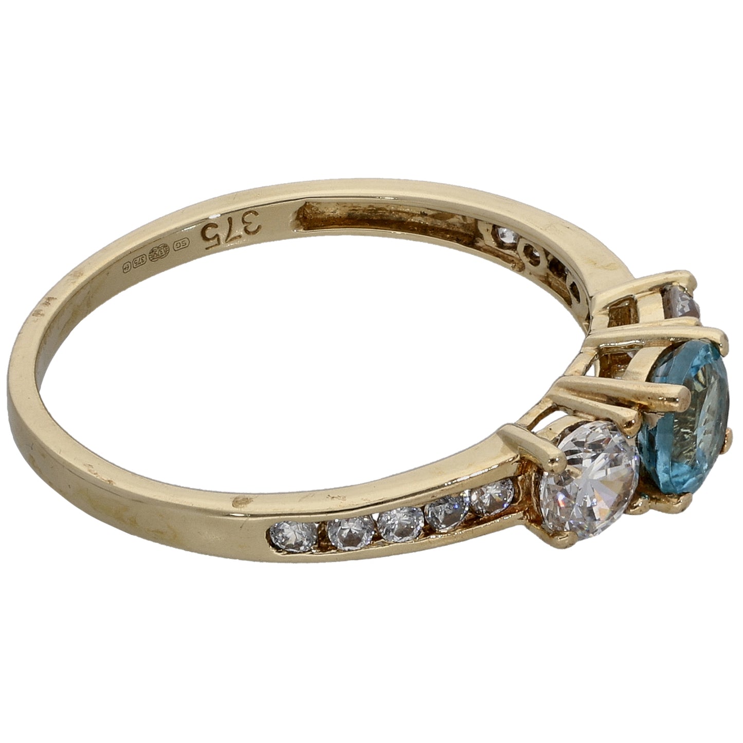 9ct Gold Topaz & Cubic Zirconia Trilogy Ring Size P