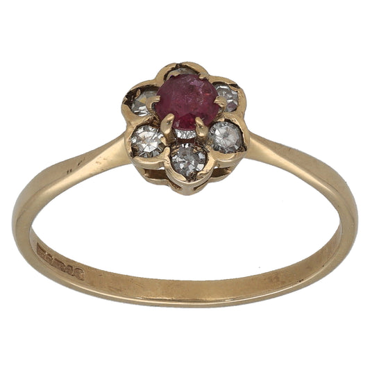9ct Gold 0.18ct Diamond & Ruby Dress/Cocktail Ring Size N