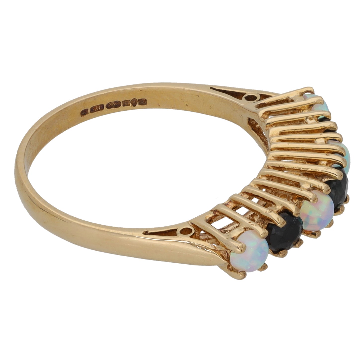 9ct Gold Opal & Sapphire Half Eternity Ring Size M