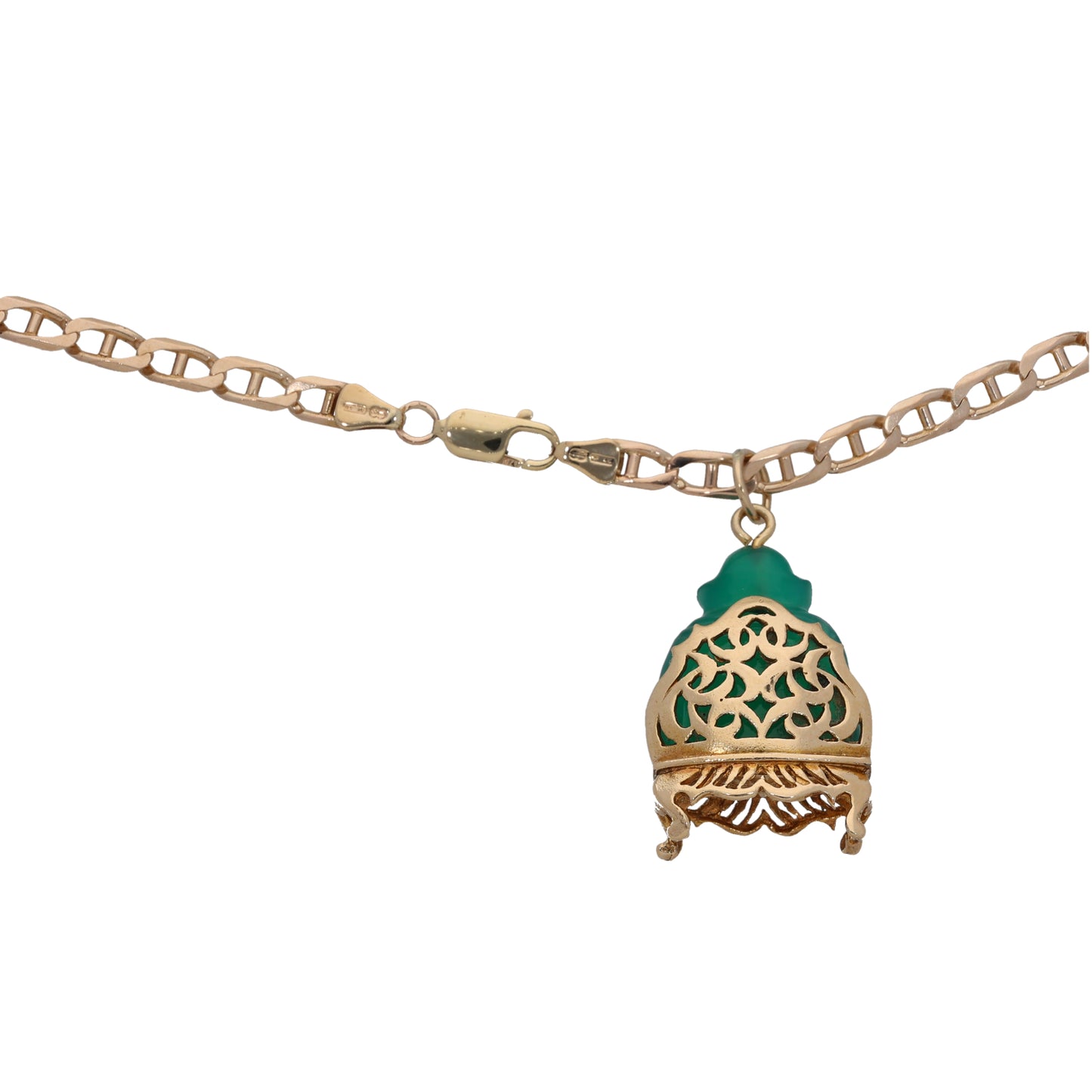 9ct Gold Nephrite Buddha Pendant With Chain