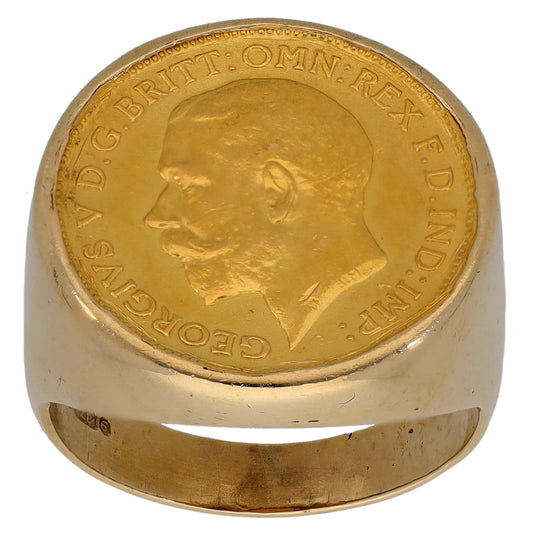 9ct Gold Half Sovereign Coin Ring Size S