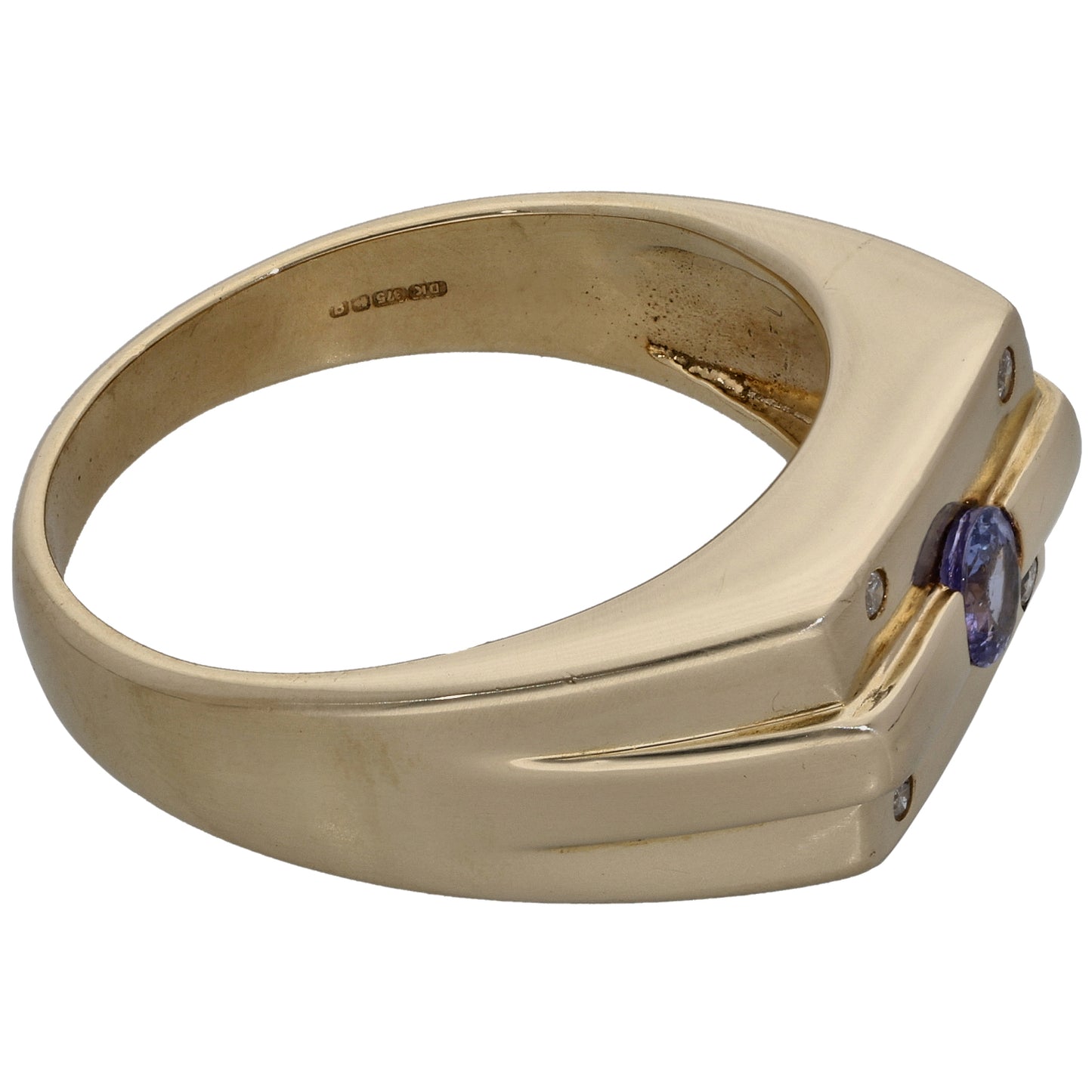 9ct Gold Tanzanite & 0.04ct Diamond Dress/Cocktail Ring Size T