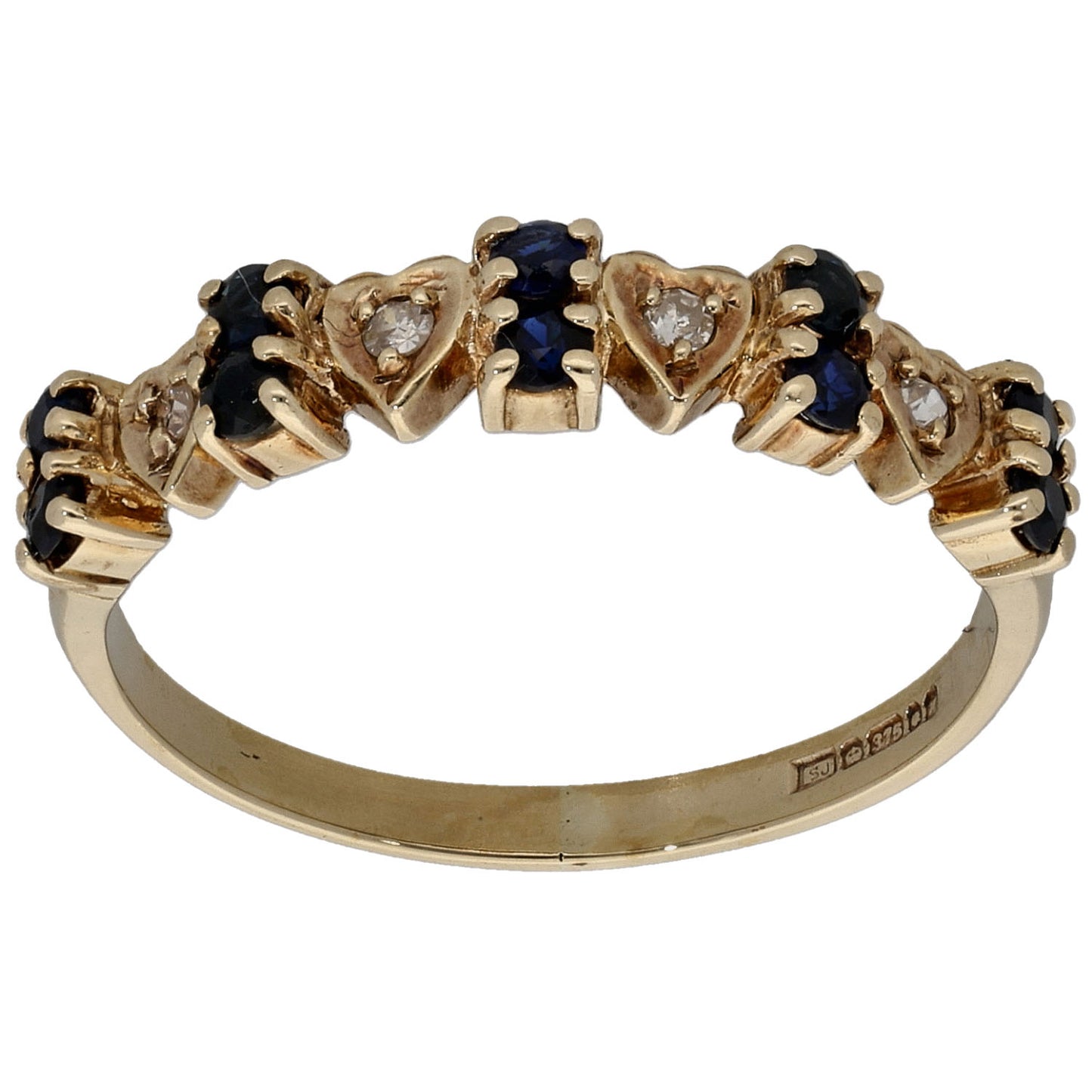 9ct Gold 0.04ct Diamond & Sapphire Half Eternity Ring Size O
