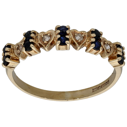 9ct Gold 0.04ct Diamond & Sapphire Half Eternity Ring Size O