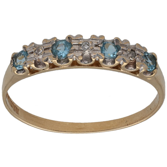 9ct Gold Topaz & 0.015ct Diamond Half Eternity Ring Size O