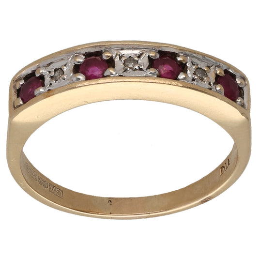 9ct Gold Ruby & 0.015ct Diamond Half Eternity Ring Size P
