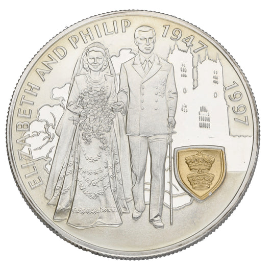 Sterling Silver Elizabeth & Phillip 50th Wedding Anniversary 5 Pounds Coin 1997