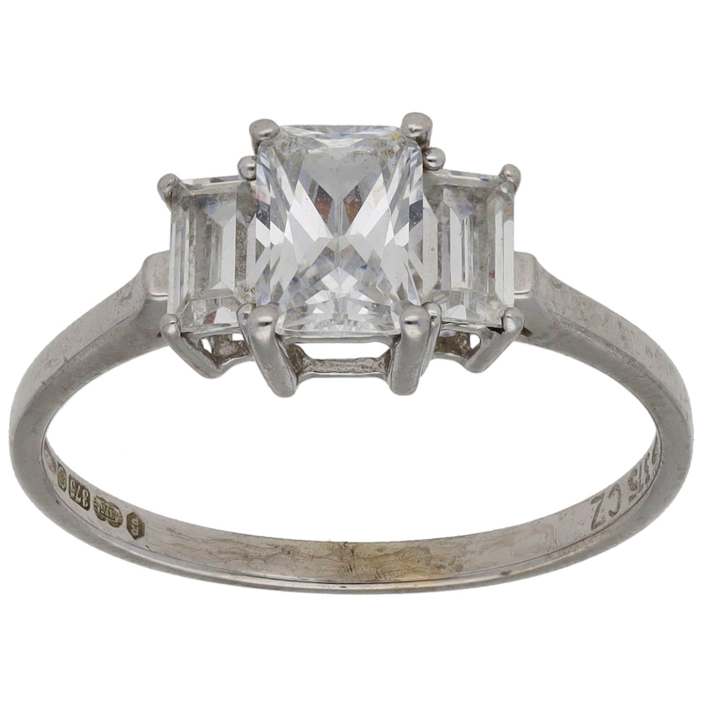 9ct White Gold Cubic Zirconia Three Stone Ring Size Q