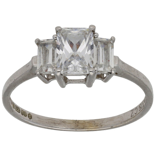 9ct White Gold Cubic Zirconia Three Stone Ring Size Q