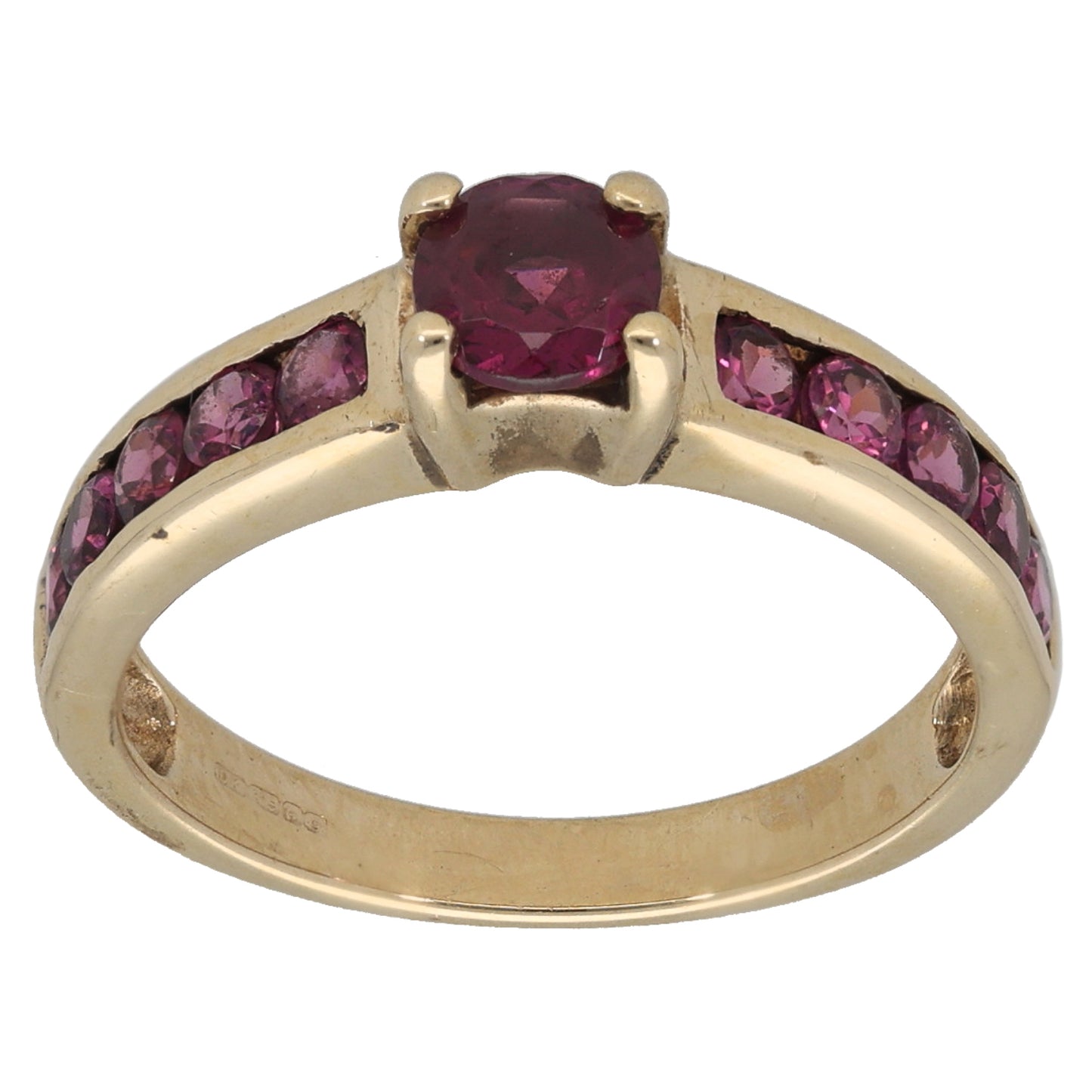 9ct Gold Garnet Single Stone Ring with Accent Stones Size N