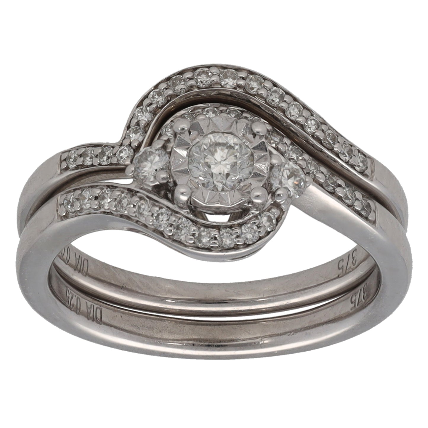 9ct White Gold 0.33ct Diamond Ring Set Size K