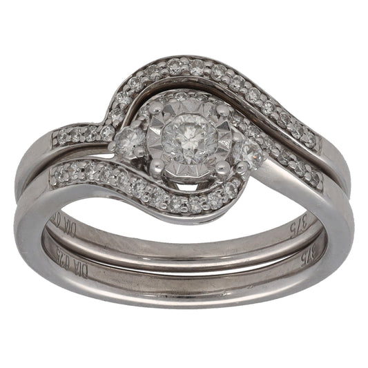 9ct White Gold 0.33ct Diamond Ring Set Size K