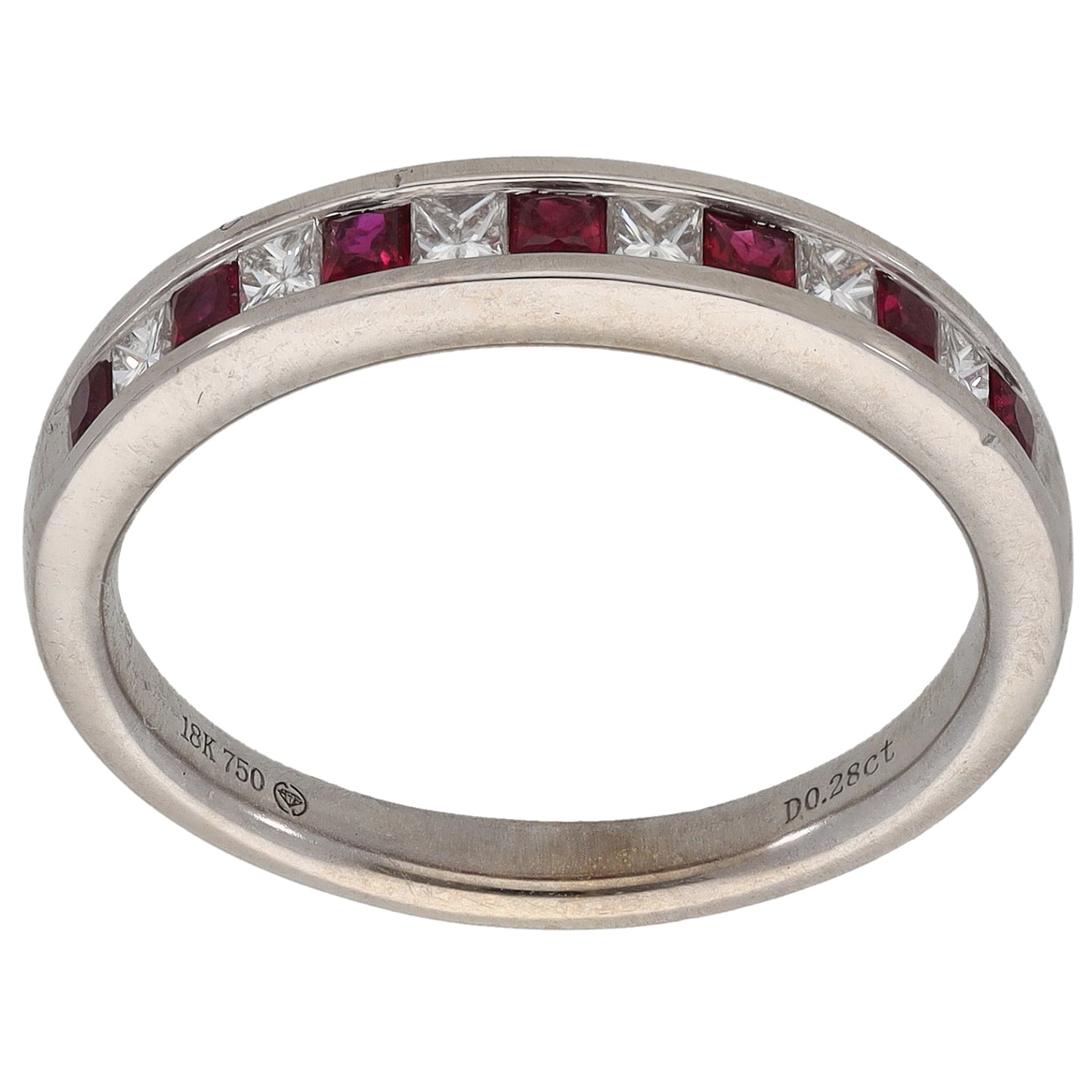 18ct White Gold 0.28ct Diamond & Ruby Half Eternity Ring Size P