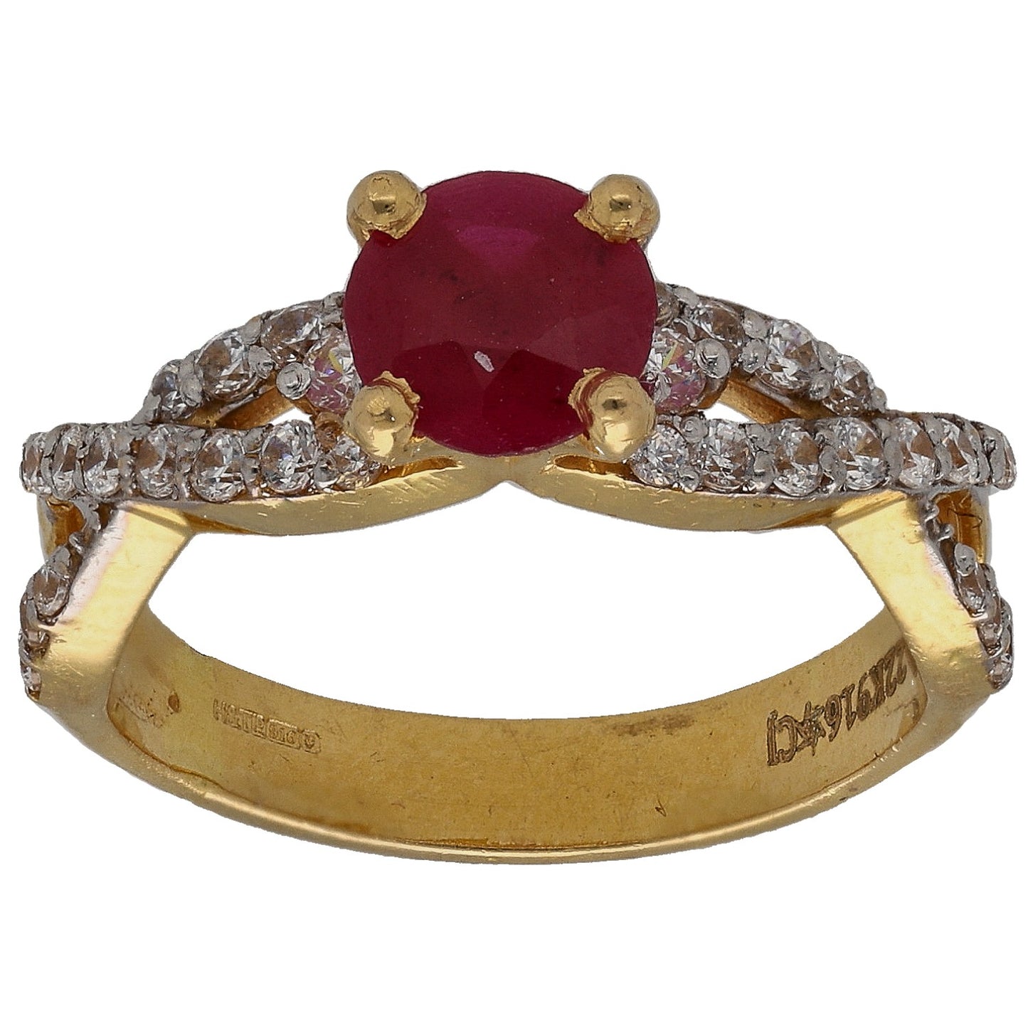 22ct Gold Ruby & Cubic Zirconia Dress/Cocktail Ring Size L