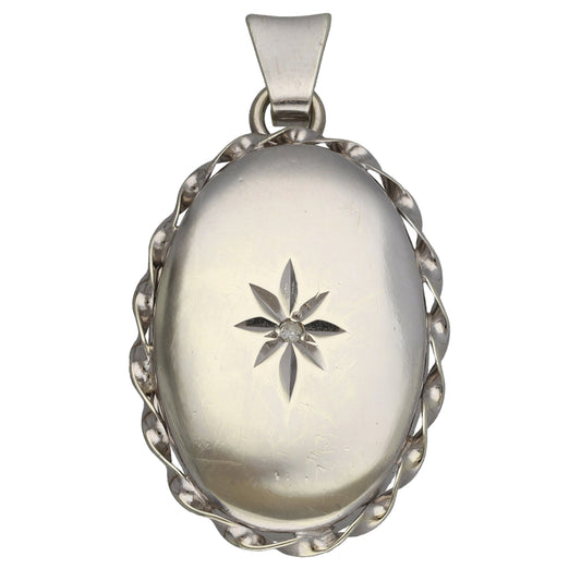 9ct White Gold 0.01ct Diamond Patterned Locket Pendant