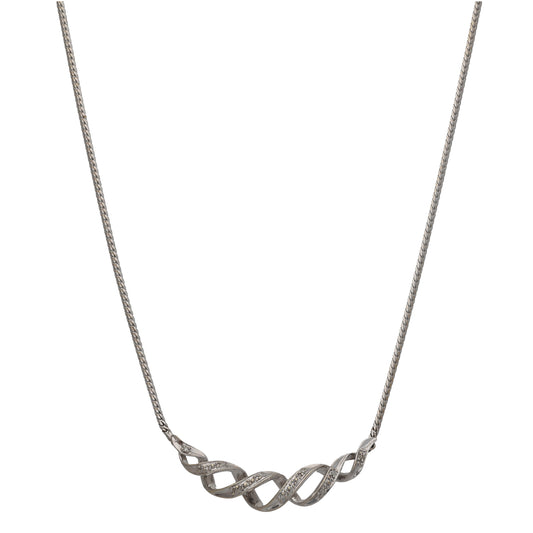 9ct White Gold 0.05ct Diamond Fancy Necklace 16"